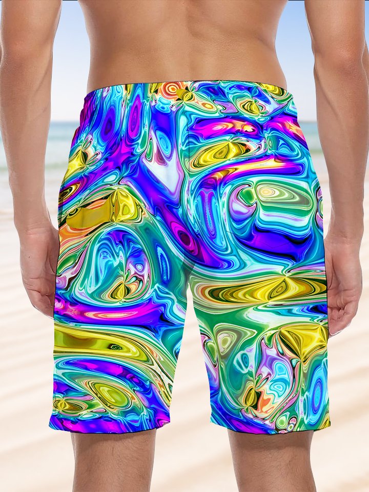 Alohadaddy Hawaiian Abstract Texture Print Art Elastic Waist Drawstring Pockets Stretch Large Size Men&