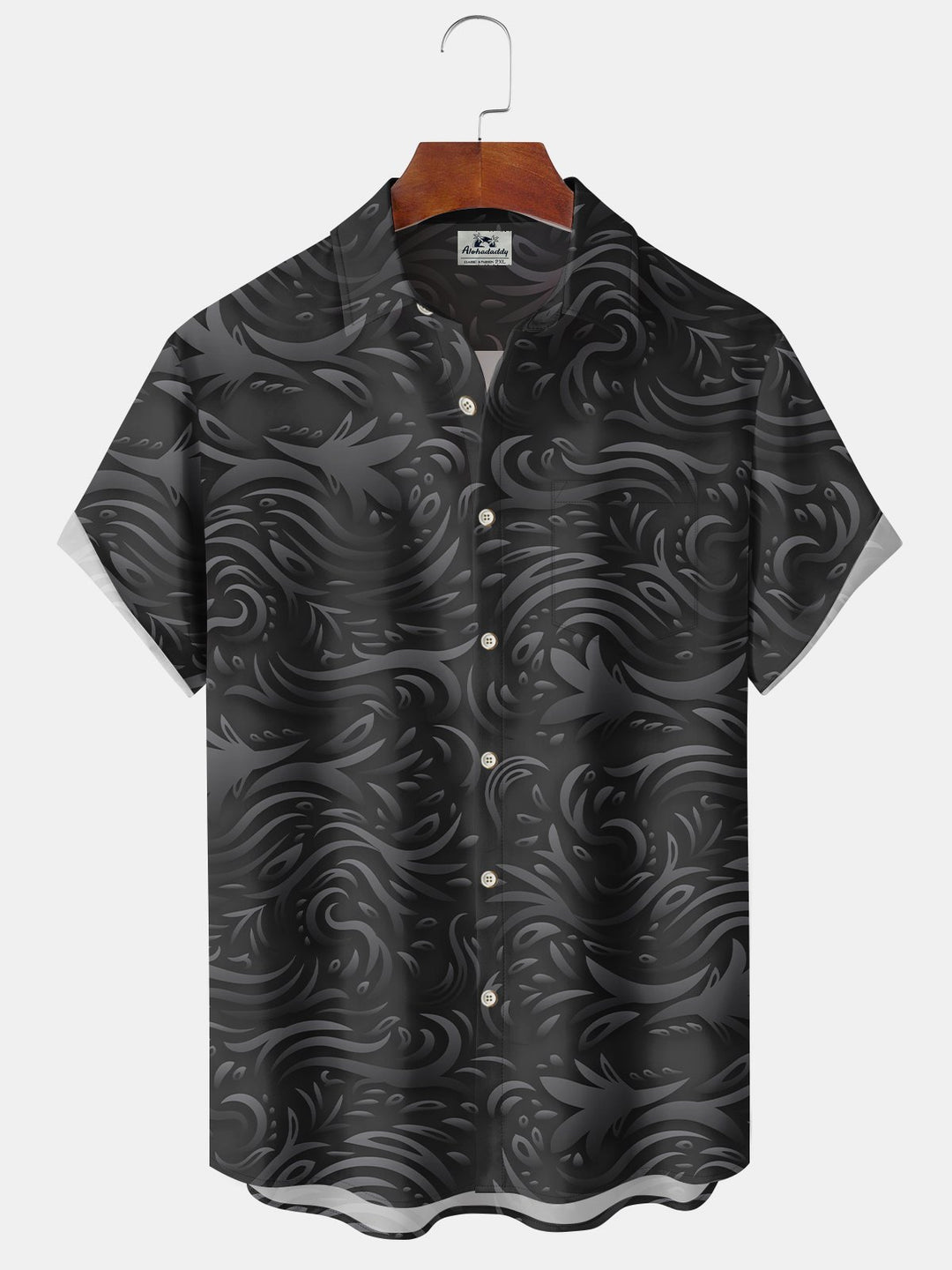 Alohadaddy Leisure Series Dark Pattern Flowers Cool Feeling Print Art Pocket Cardigan Button Polyester Stretch Short Sleeve Shirt