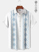 Alohadaddy Casual Collection Geometric Print Art Button Cardigan Pockets Fresh Stretch Polyester Short Sleeve Shirt