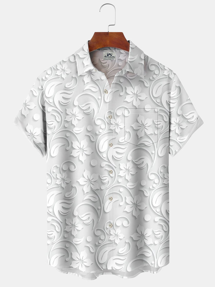 Alohadaddy Casual Everyday Flowers Print Art Stretch Oversized Button Cardigan Polyester Short Sleeve Shirt