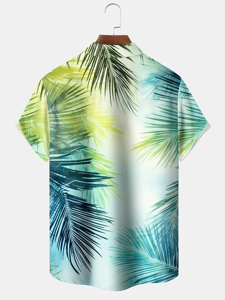 Alohadaddy® Palm Leaf Moisture Wicking Chest Pocket Hawaiian Men&
