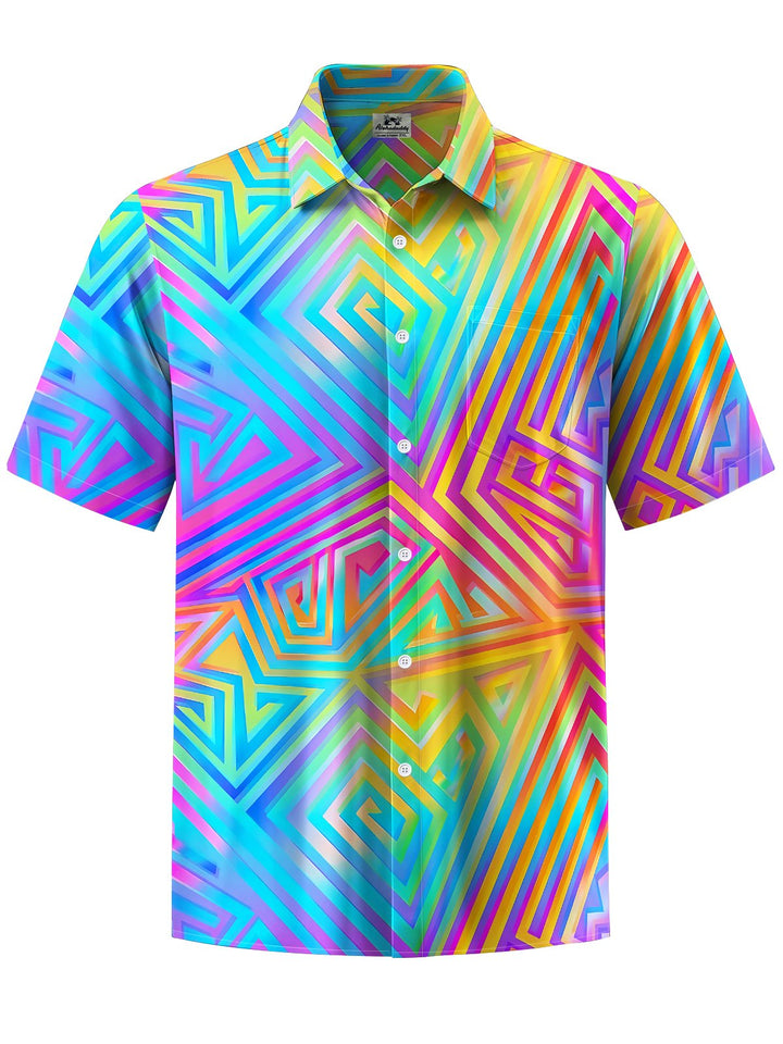Alohadaddy® Casual Gradient Geometric Print Chest Pocket Stretch Men&