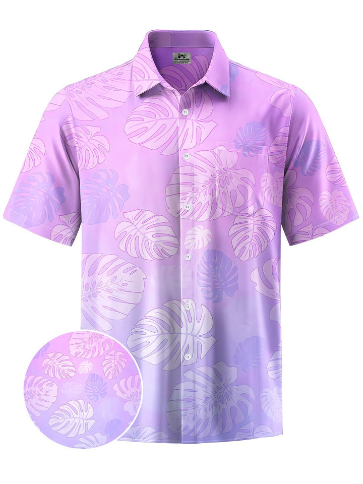 Alohadaddy® Hawaiian Leaves Gradient Print Chest Pocket Men&