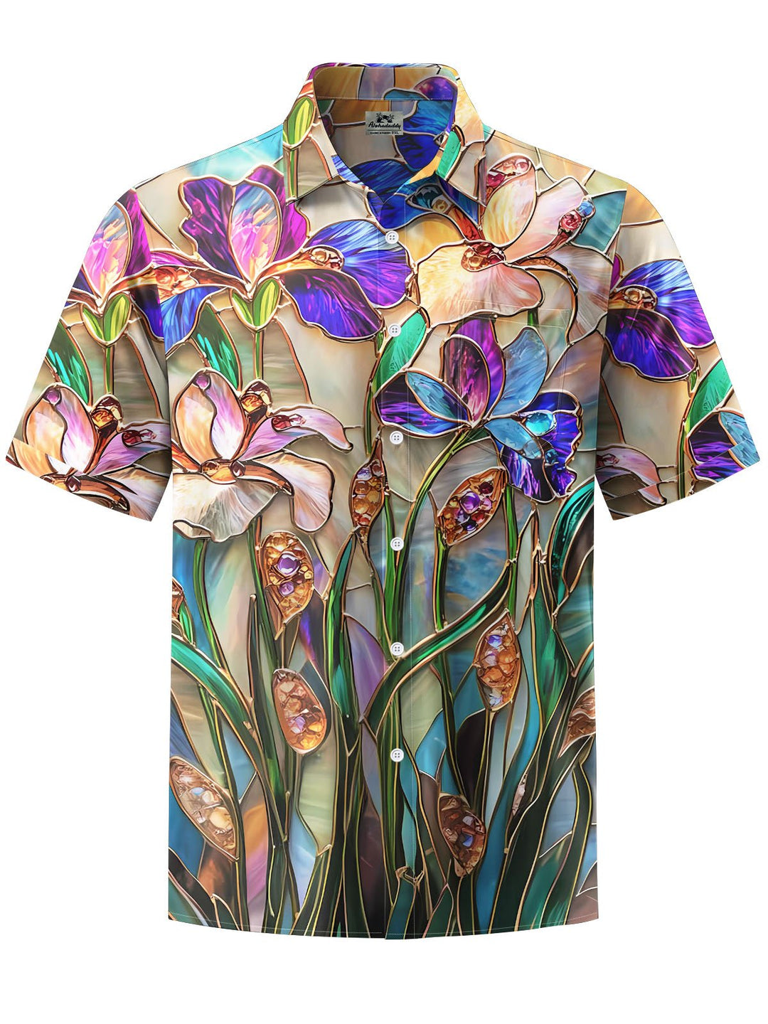 Alohadaddy® Hawaiian Flower Glass Print Chest Pocket Men&