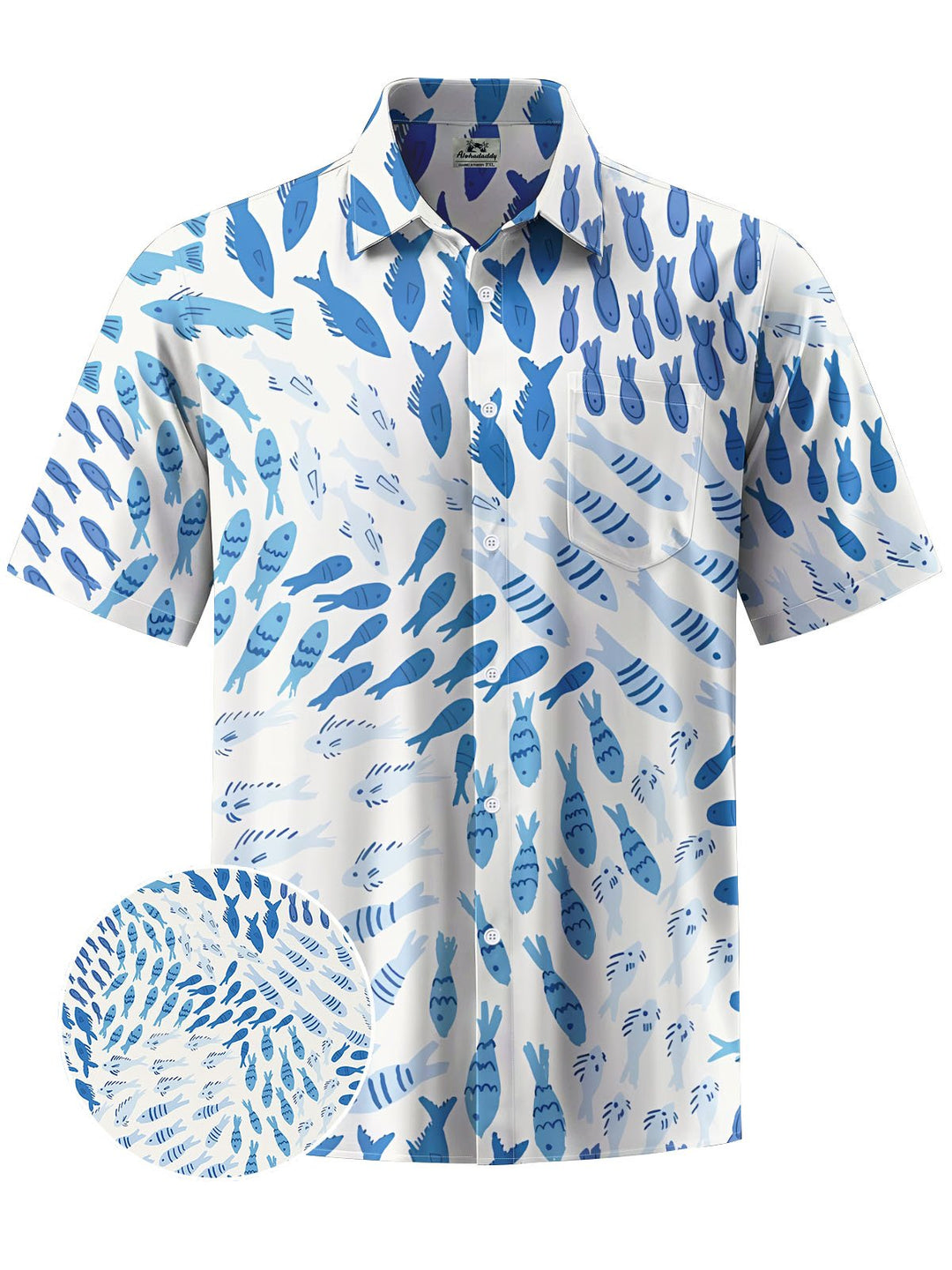 Alohadaddy® Casual Fish Art Print Chest Pocket Men&