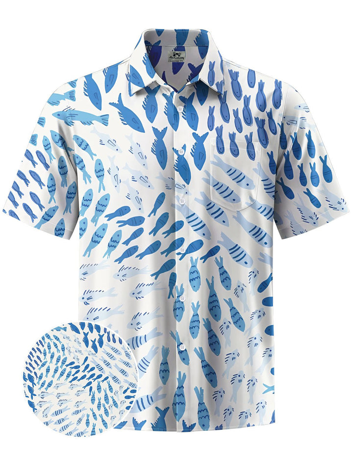Alohadaddy® Casual Fish Art Print Chest Pocket Men&