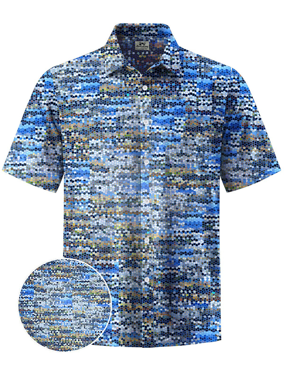 Alohadaddy® Casual Geometric Art Print Chest Pocket Mens Short Sleeve Shirt Big &amp; Tall