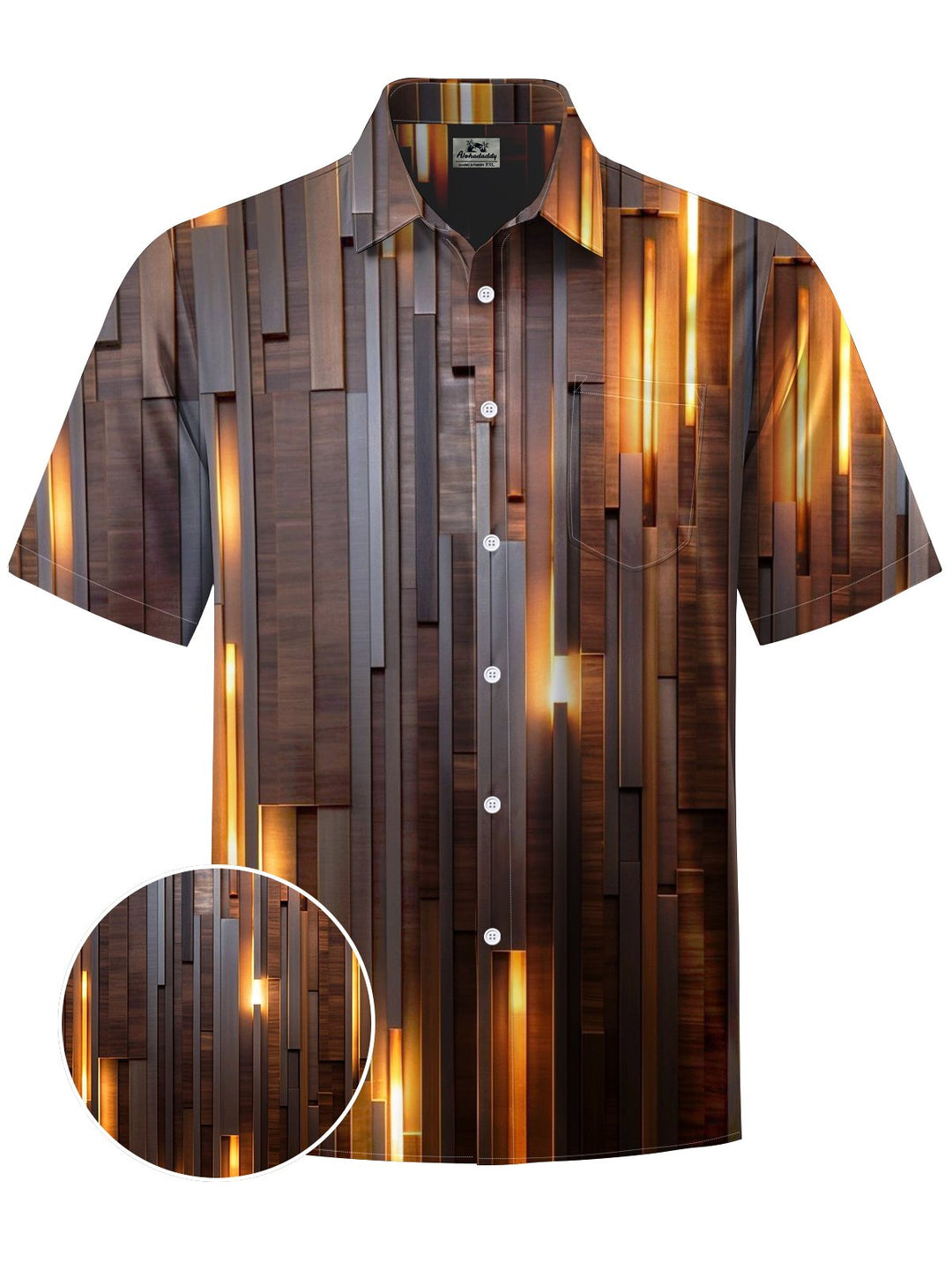 Alohadaddy® Casual Woodgrain Art Print Chest Pocket Men&