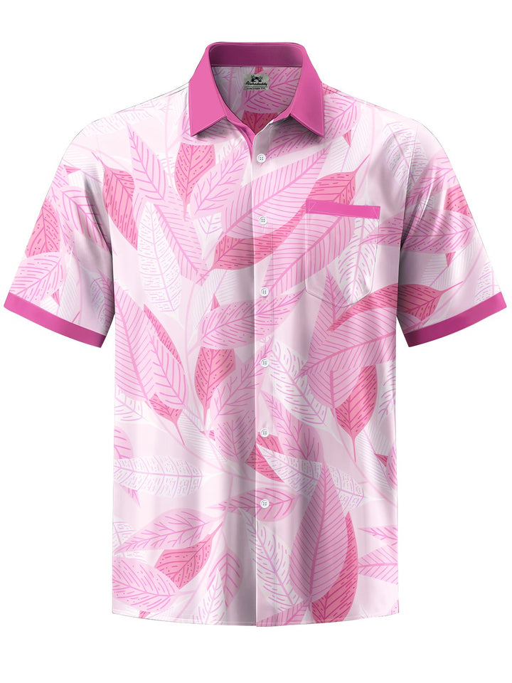 Alohadaddy® Hawaiian Leaves Art Print Moisture Wicking Chest Pocket Mens Short Sleeve Shirt Big &amp; Tall
