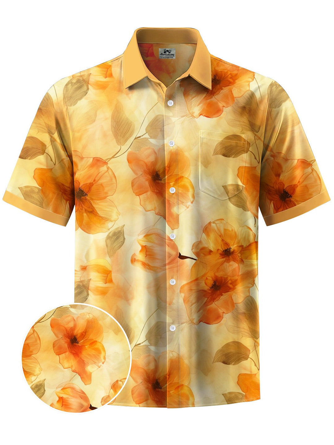 Alohadaddy® Hawaiian Floral Contrast Art Print Chest Pocket Mens Short Sleeve Shirts Big &amp; Tall