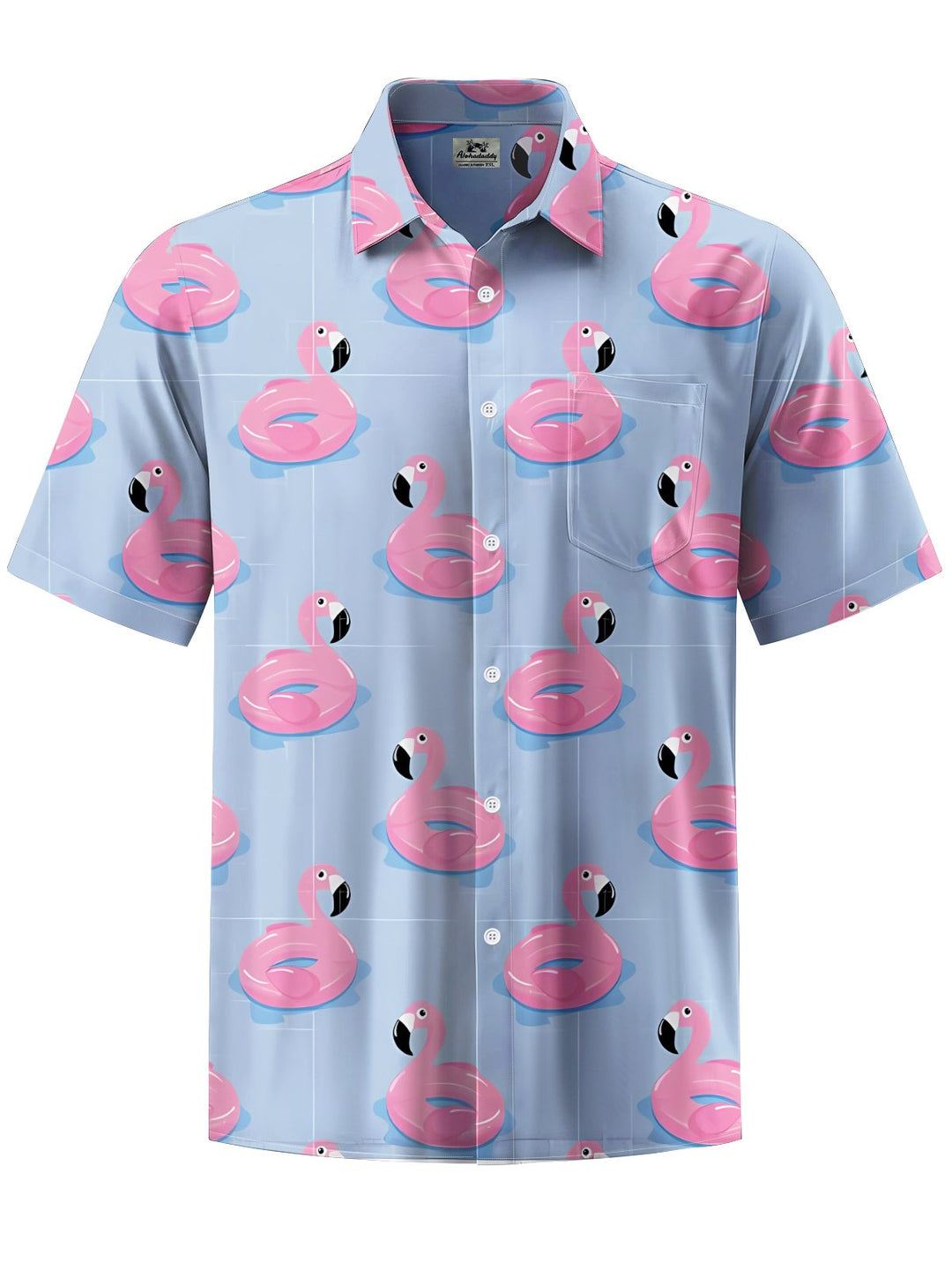 Alohadaddy® Hawaiian Flamingo Art Print Chest Pocket Mens Short Sleeve Shirt Big &amp; Tall