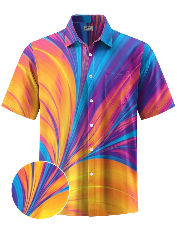 Alohadaddy® Casual Abstract Texture Art Print Chest Pocket Men Short Sleeve Shirt Big &amp; Tall