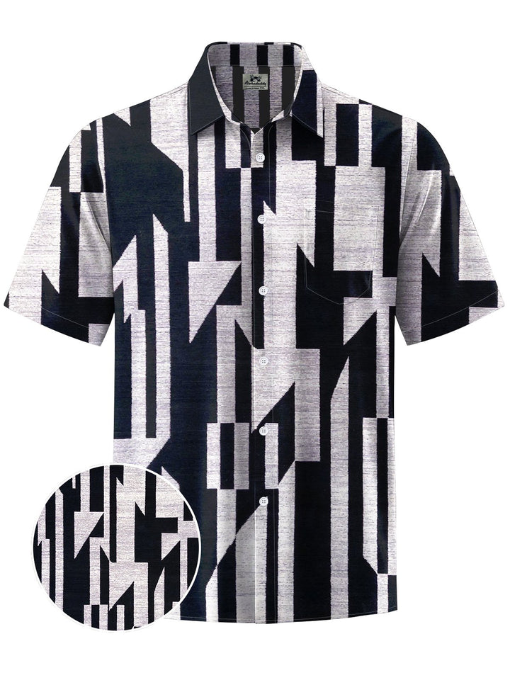 Alohadaddy® Casual Geometric Art Print Chest Pocket Men&