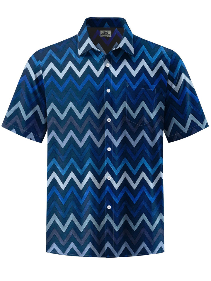 Alohadaddy® Casual Geometric Palm Tree Art Print Chest Pocket Mens Short Sleeve Shirt Big &amp; Tall