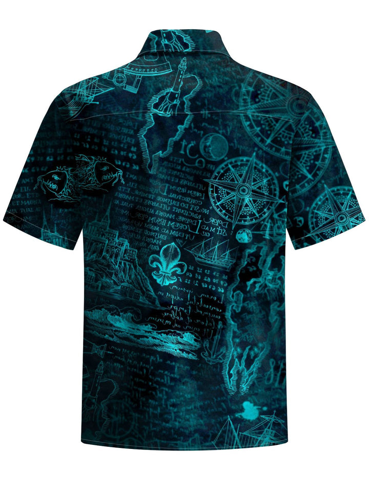 Alohadaddy® Casual Nautical Art Print Chest Pocket Mens Wicking Short Sleeve Shirt Big &amp; Tall