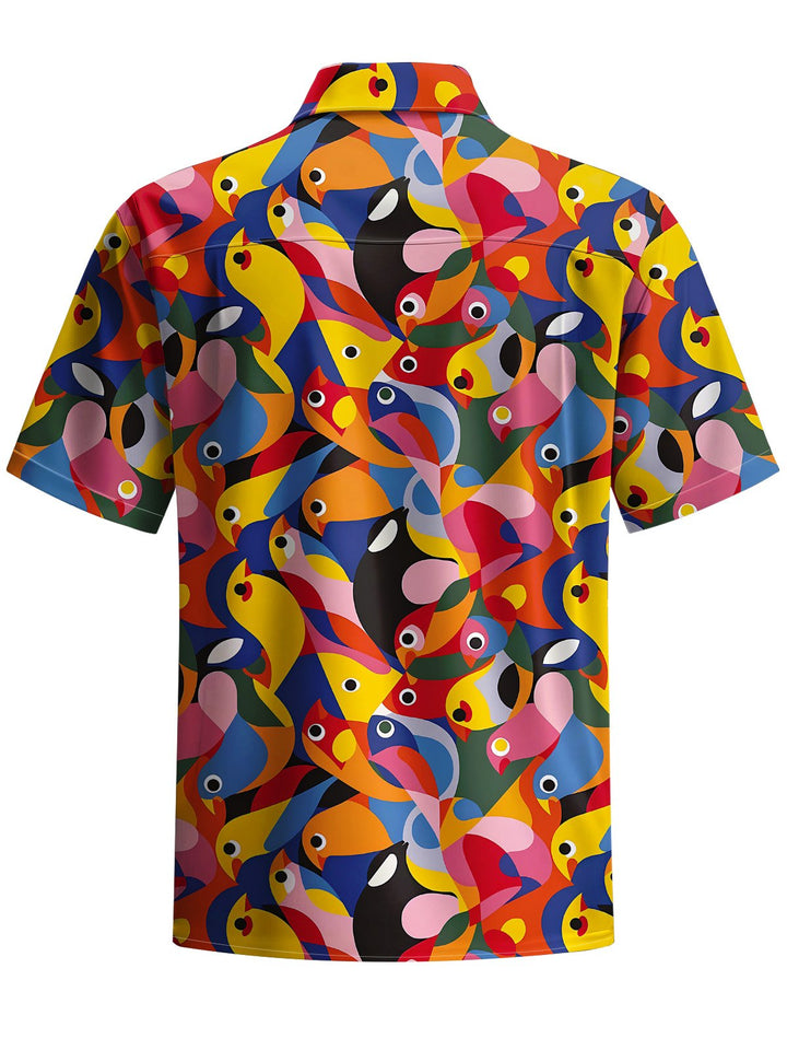 Alohadaddy® Casual Bird Geometric Art Print Chest Pocket Men&
