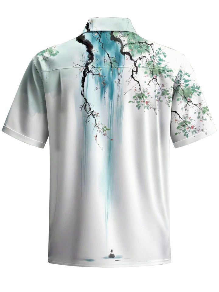 Alohadaddy® Casual Plants Ink Painting Chest Pocket Men&