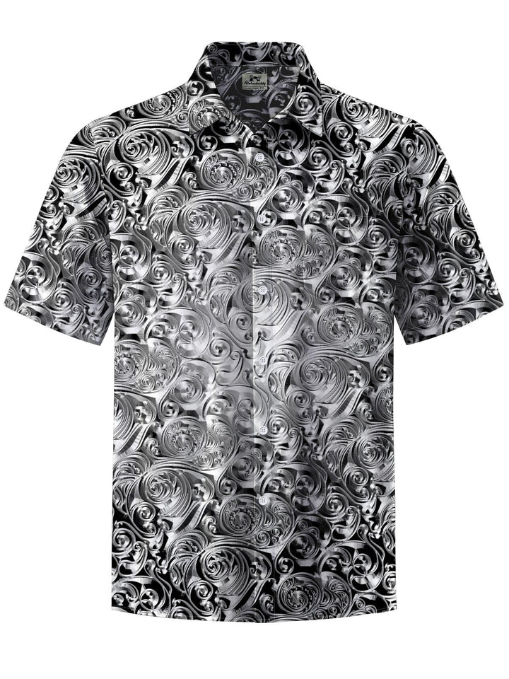 Alohadaddy® Hawaii Metallic Art Print Chest Pocket Men&