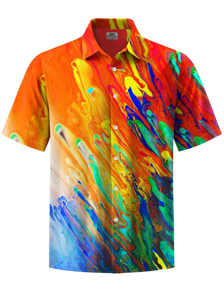 Alohadaddy® Vintage Abstract Texture Gradient Print Art Chest Pocket Men&