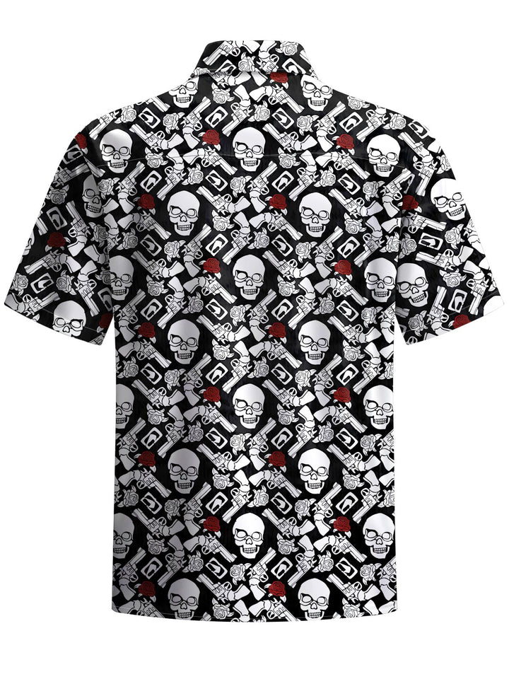 Alohadaddy® Casual Skull Art Print Chest Pocket Men&