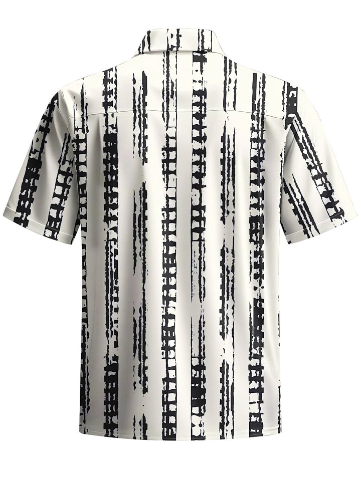 Alohadaddy® Casual Stripe Art Print Chest Pocket Men&