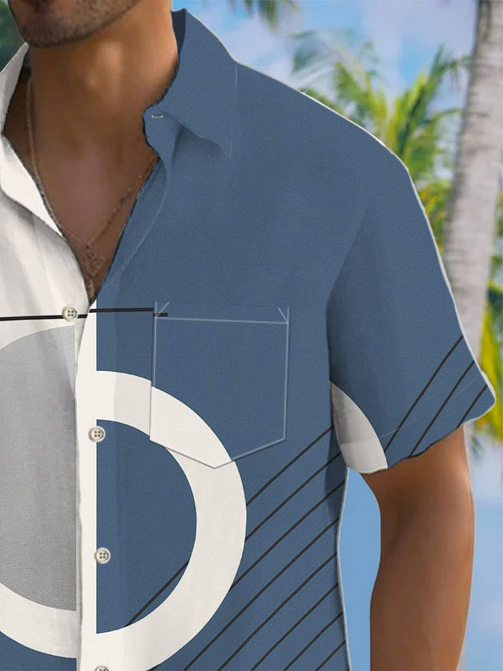 Alohadaddy® Casual Geometric Art Print Moisture-Wicking Chest Pocket Men&