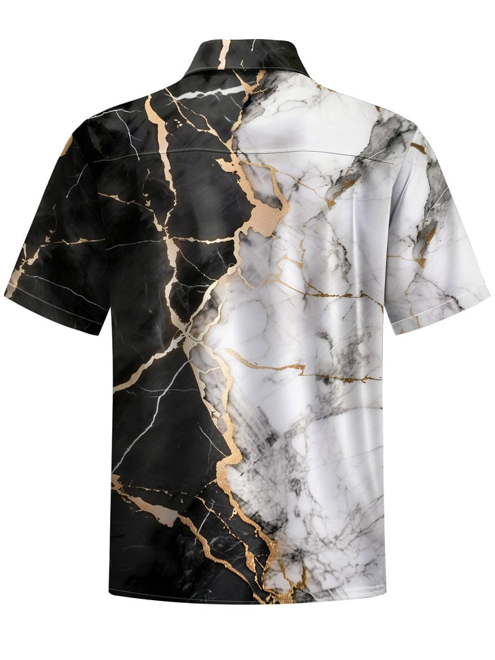Alohadaddy® Casual Marble Texture Colorblock Art Print Chest Pocket Men&