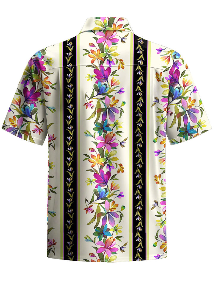 Alohadaddy® Hawaiian Floral Stripe Art Print Chest Pocket Men&