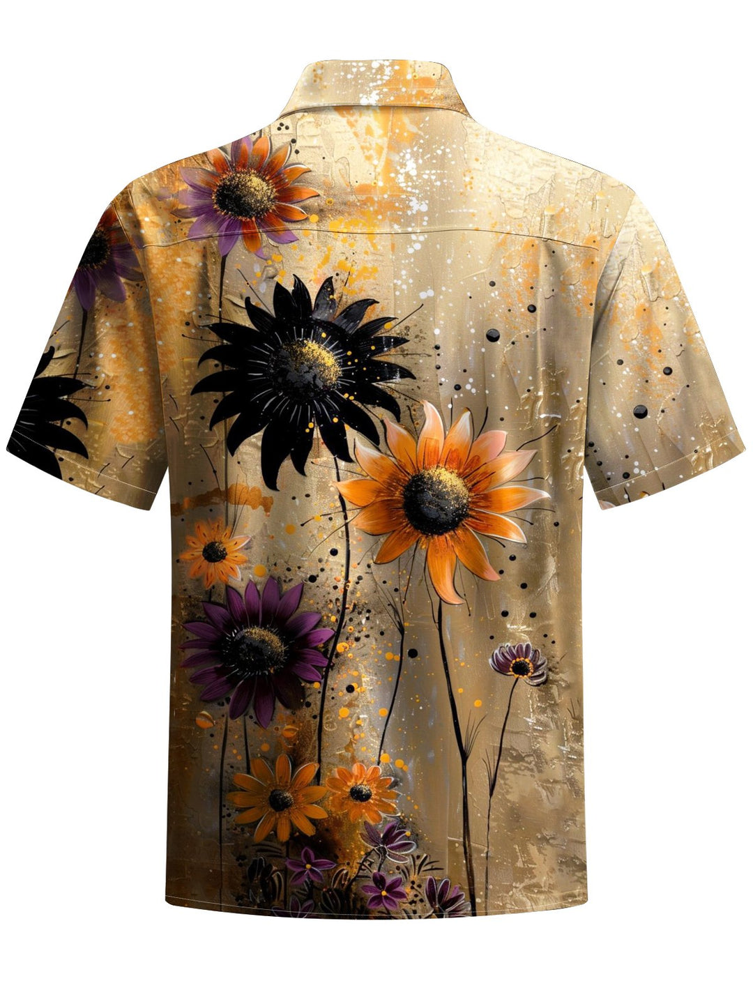 Alohadaddy® Vintage Chrysanthemum Art Print Chest Pocket Stretch Men&