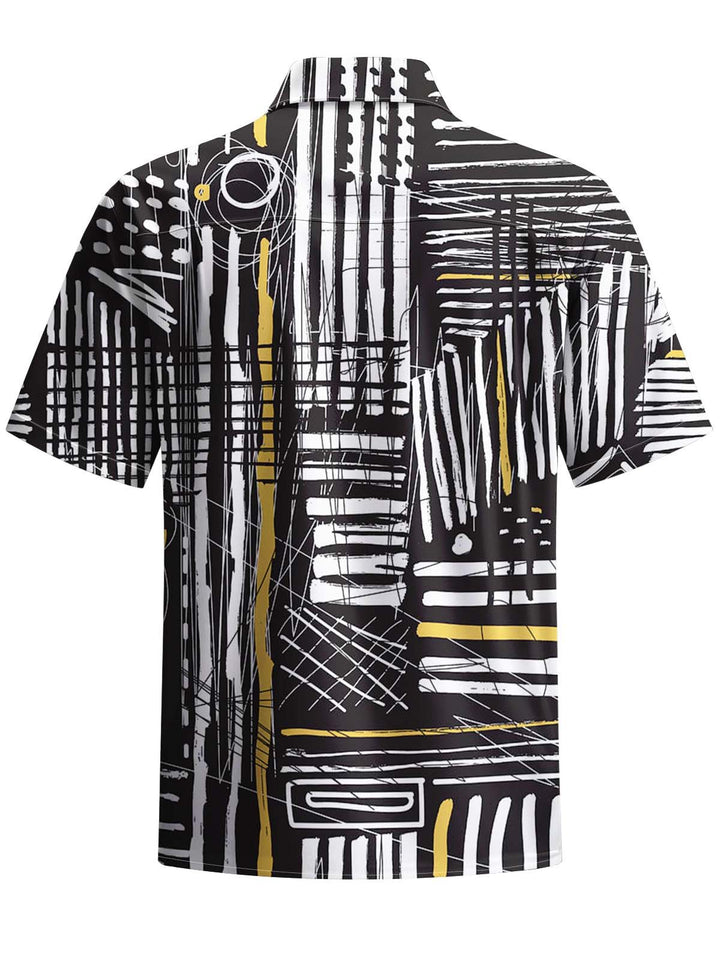 Alohadaddy® Casual Stripe Art Print Chest Pocket Stretch Men&