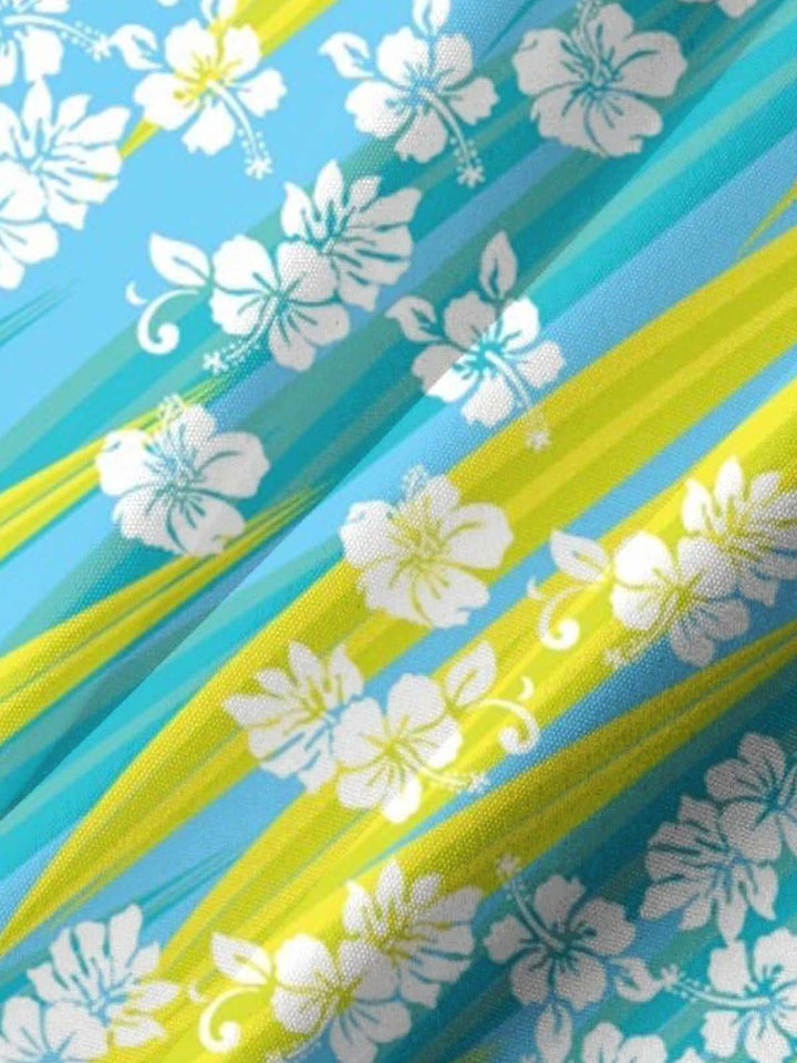 Alohadaddy® Hawaiian Hibiscus Flower Art Print Chest Pocket Stretch Men&