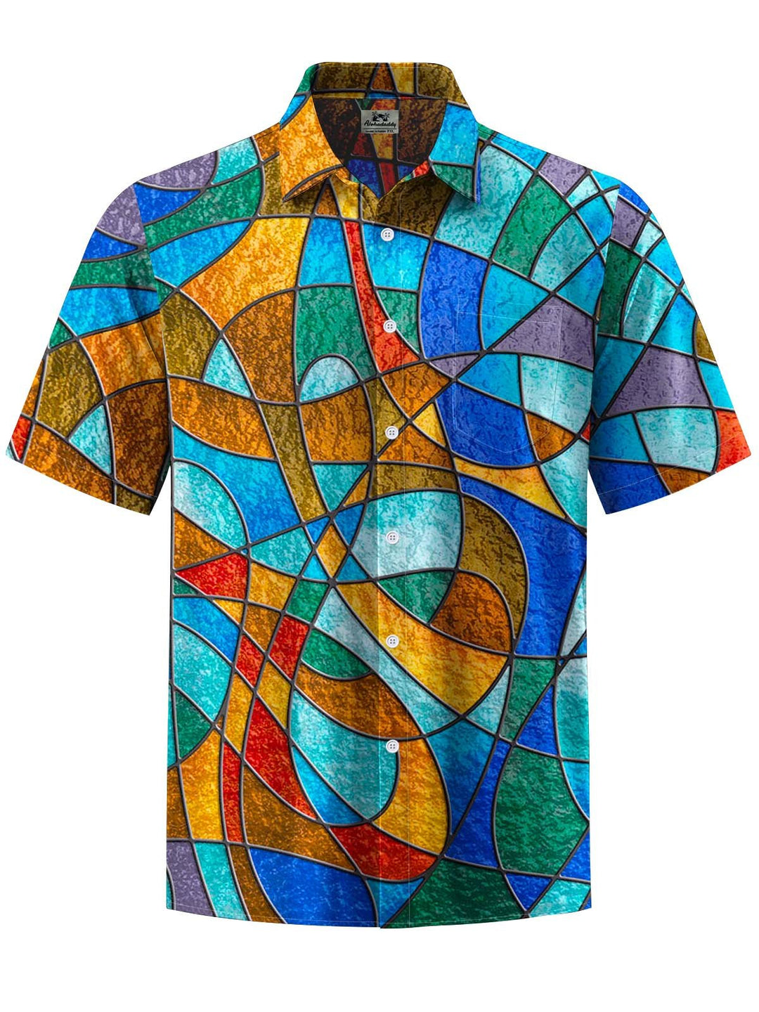 Alohadaddy® Vintage Geometric Art Print Chest Pocket Stretch Men&