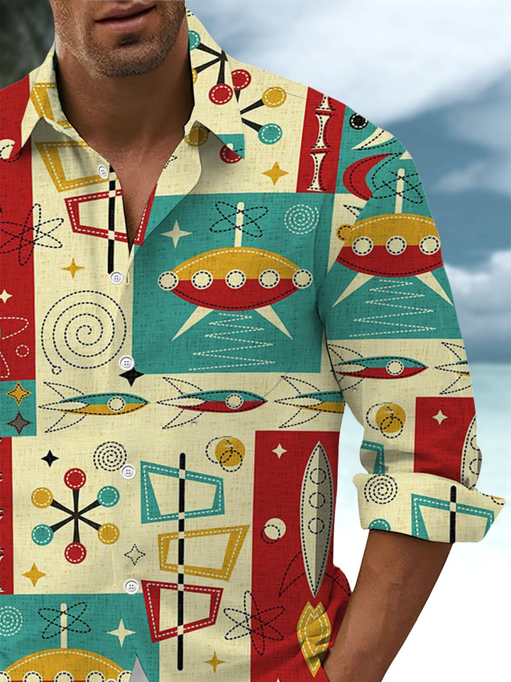 Alohadaddy® Retro Geometric Cartoon Art Print Pocket Stretch Men&