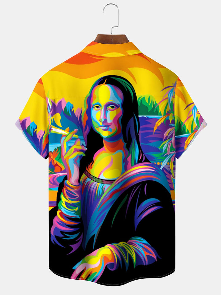Alohadaddy® Vintage Mona Lisa Fun Oil Painting Print Pocket Button Elastic Men&