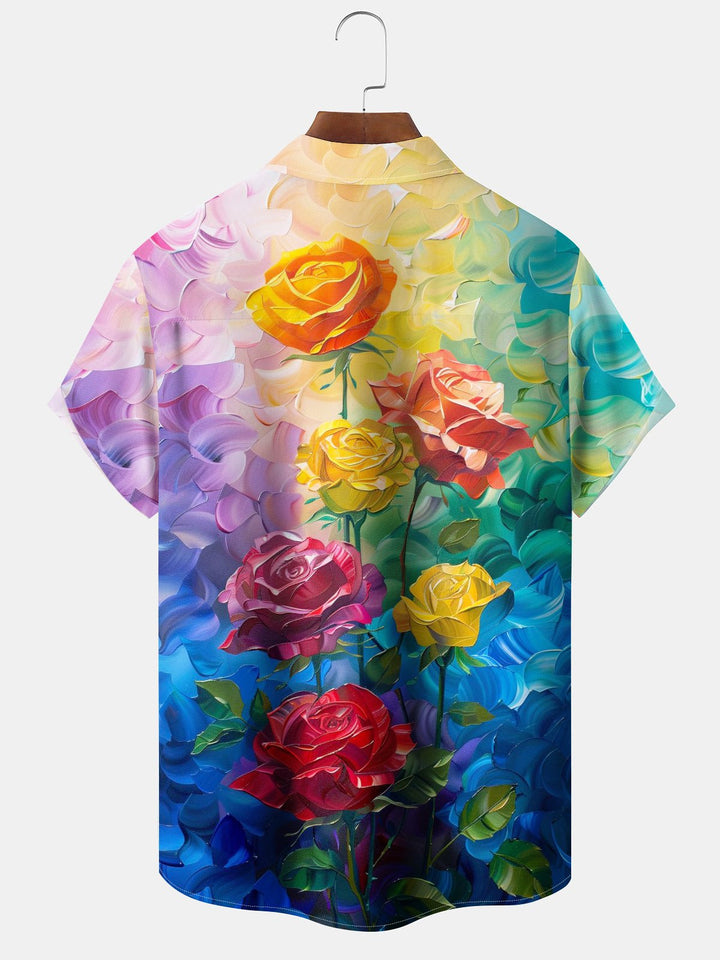 Alohadaddy® Vintage Oil Painting Floral Print Pockets Elastic Button Men&