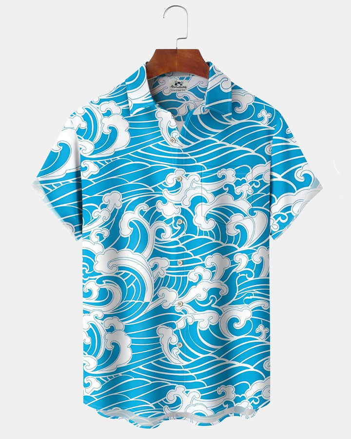 Alohadaddy® Hawaiian Retro Wave Print Pocket Stretch Men&