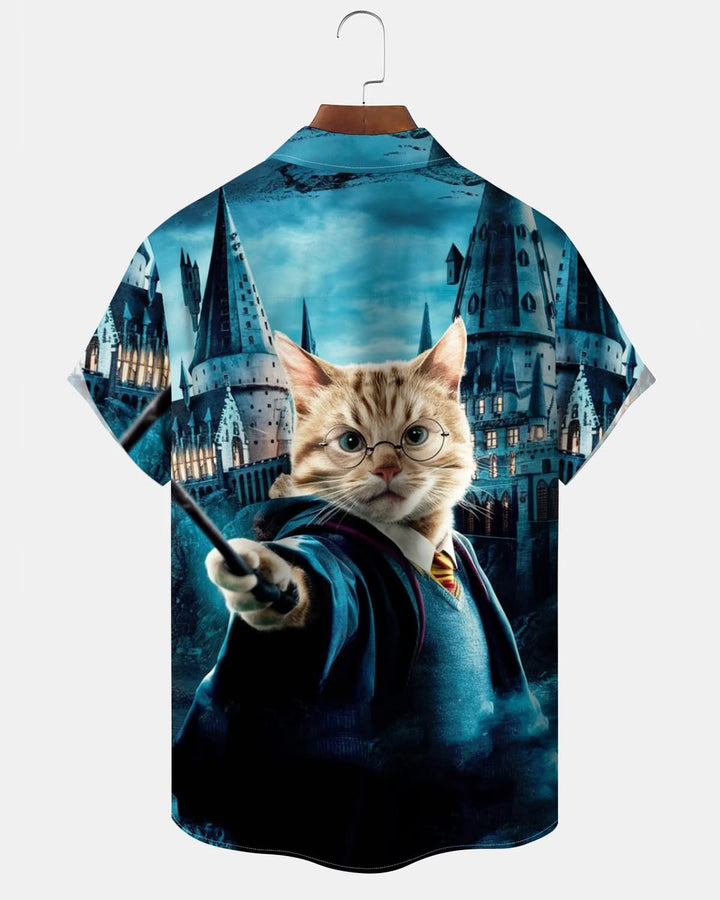 Alohadaddy® Vintage Magic Cat Harry Potter Print Art Pocket Button Men&