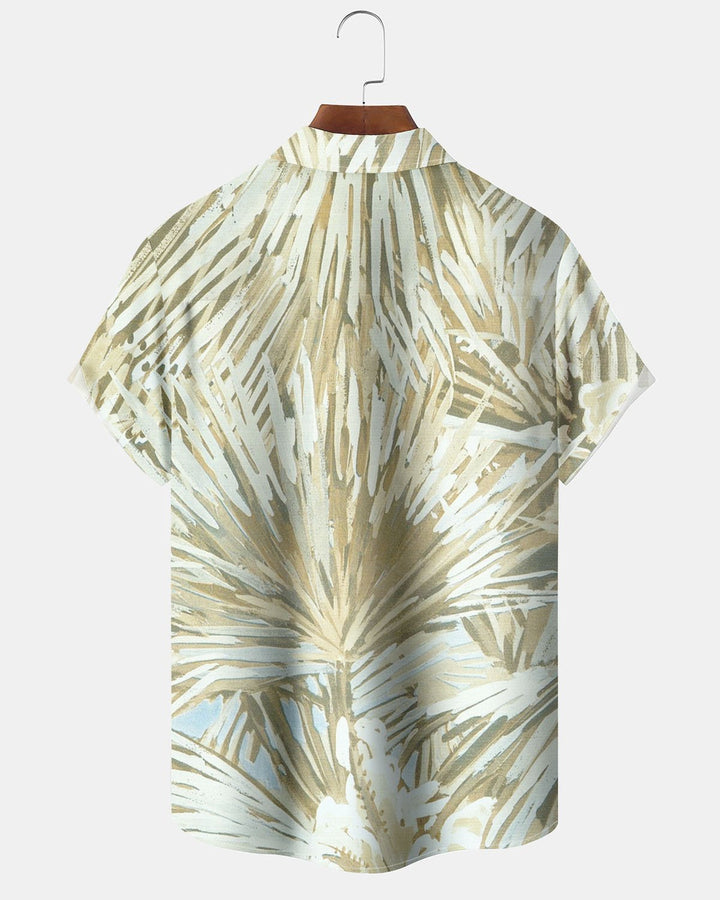 Alohadaddy® Hawaiian Palm Leaf Print Art Pocket Button Stretch Men&