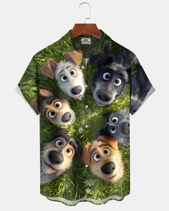 Alohadaddy® Casual Animal Dog Print Artistic Stretch Pouch Button Men&