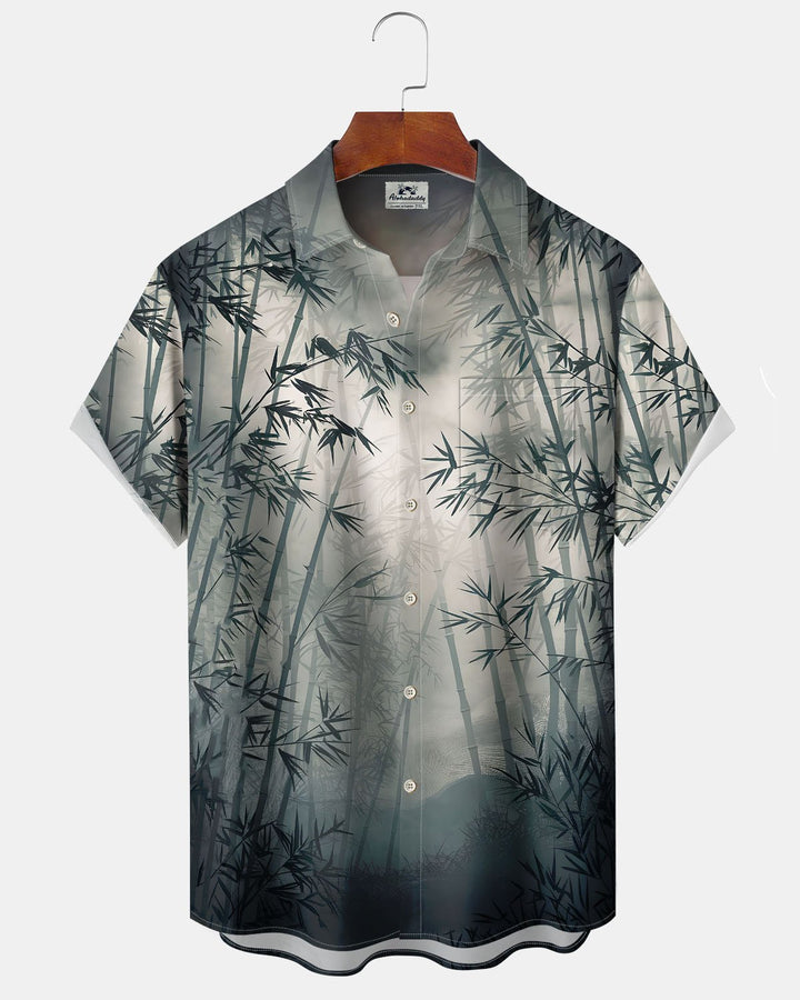 Alohadaddy® Casual Bamboo Print Artistic Stretch Patchwork Pocket Button Men&