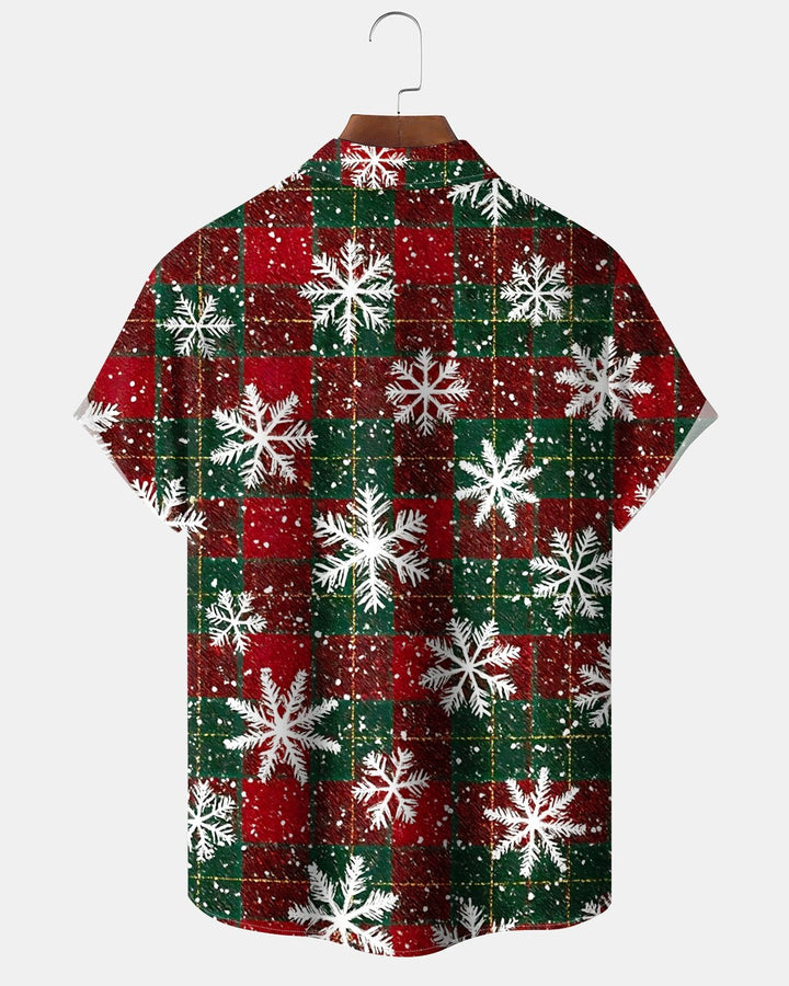 Alohadaddy® Holiday/Christmas Print Button-Down Short-Sleeve Shirt with Pocket for Men