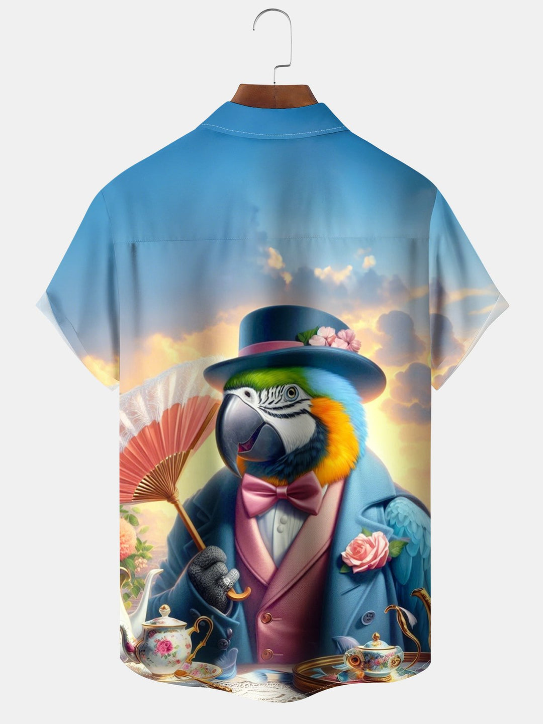 Alohadaddy® Casual Parrot Vacation Art Print Chest Pocket Moisture Wicking Large Size Hawaiian Shirt