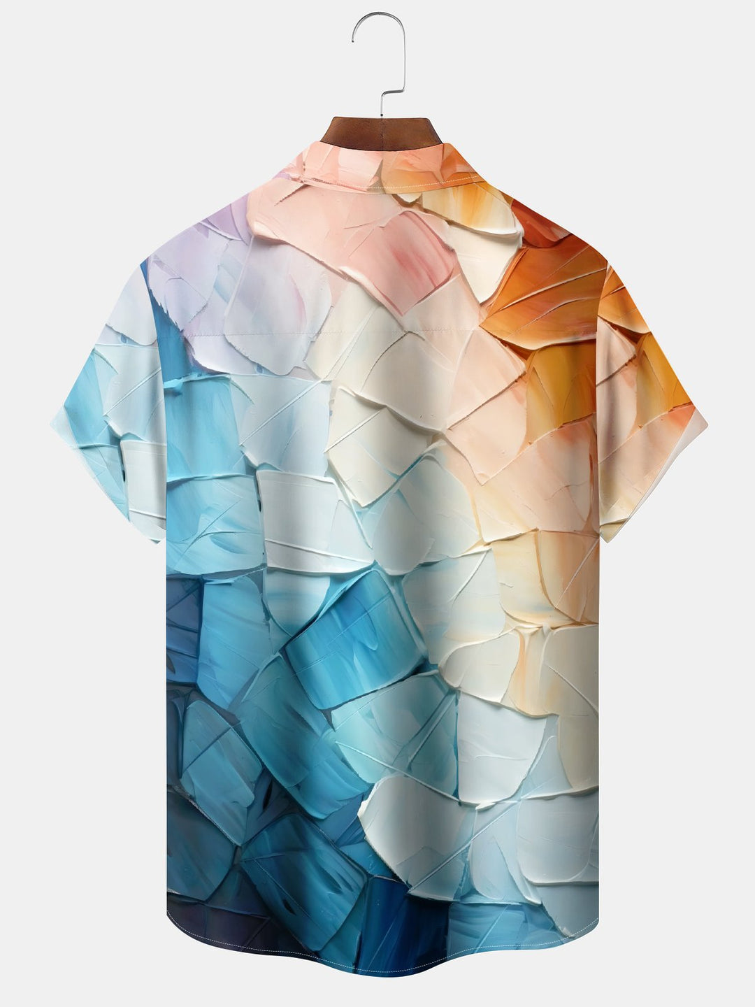 Alohadaddy® Vintage Oil Painting Geometric Print Art Chest Pocket Stretch Moisture Wicking Large Size Hawaiian Shirt