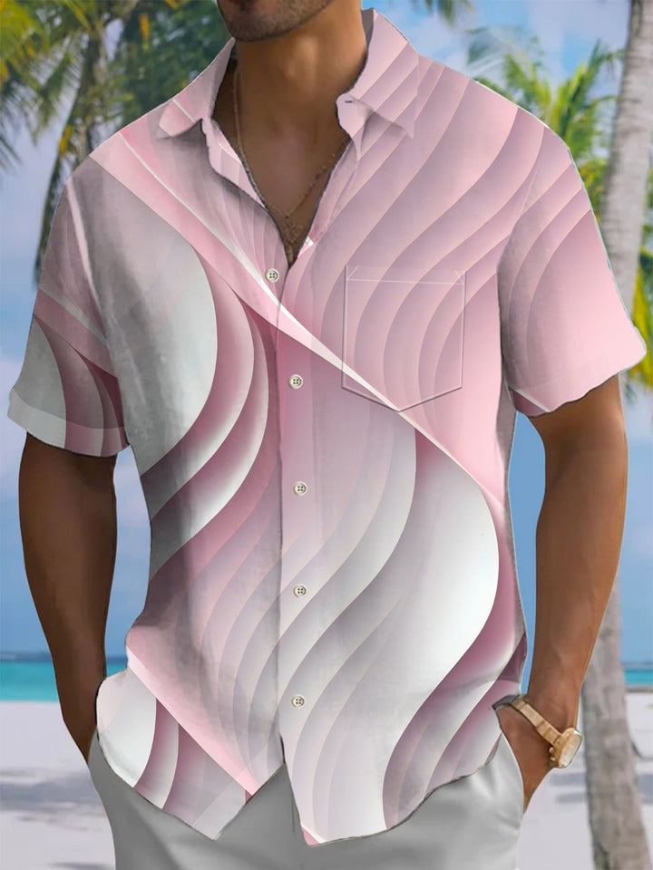 Alohadaddy® Casual Abstract Texture Print Chest Pocket Stretch Moisture Wicking Men&