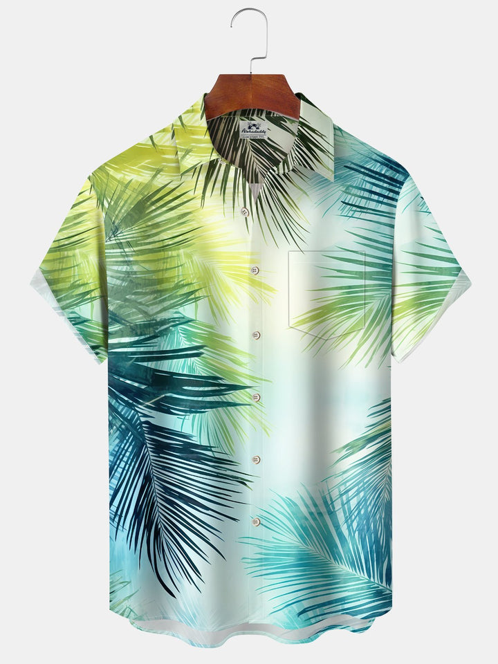 Alohadaddy® Palm Leaf Moisture Wicking Chest Pocket Hawaiian Men&
