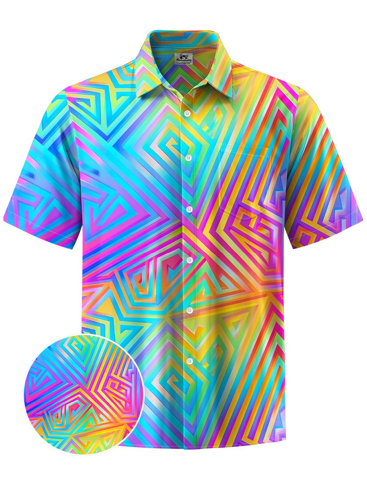 Alohadaddy® Casual Gradient Geometric Print Chest Pocket Stretch Men&