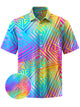 Alohadaddy® Casual Gradient Geometric Print Chest Pocket Stretch Men's Short Sleeve Shirt Big & Tall