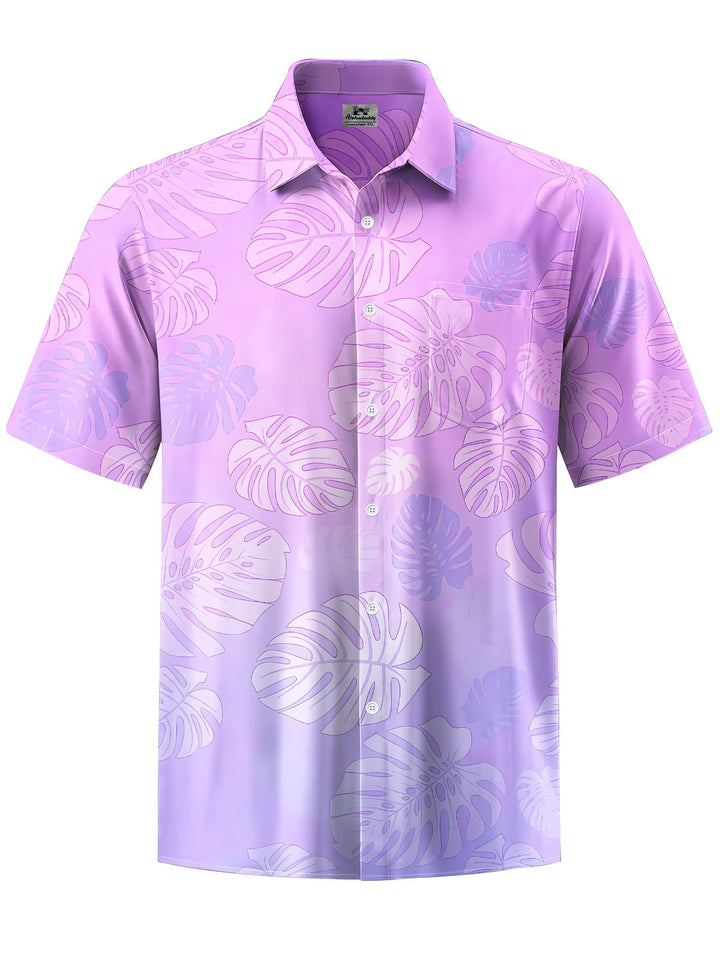 Alohadaddy® Hawaiian Leaves Gradient Print Chest Pocket Men&