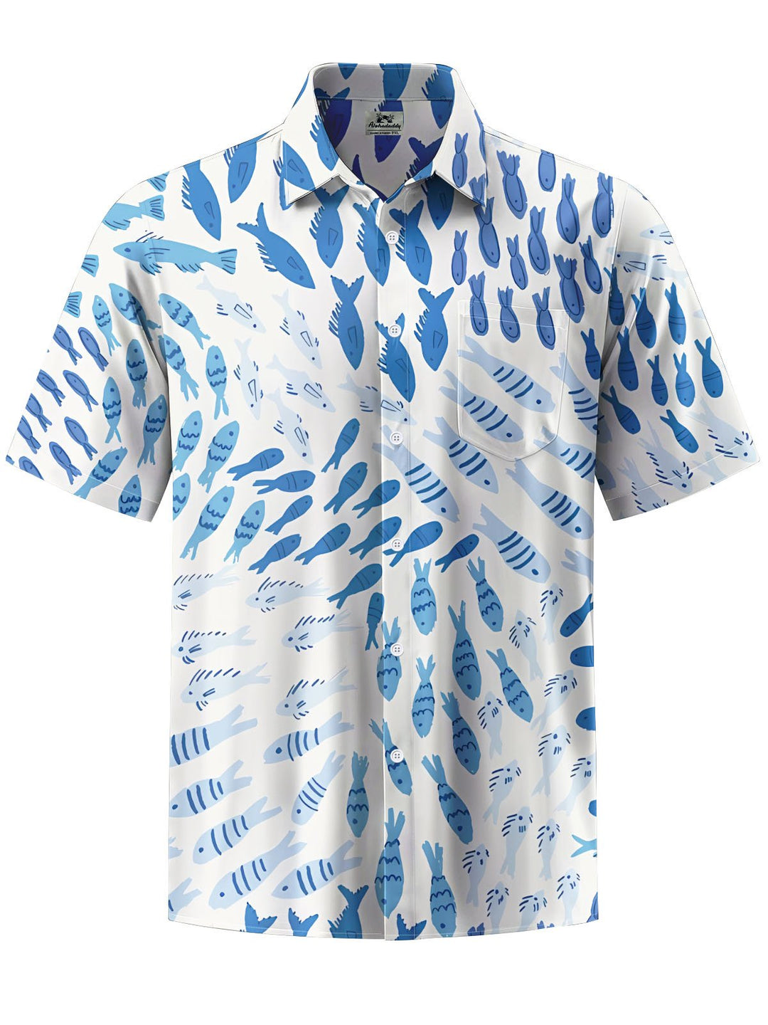Alohadaddy® Casual Fish Art Print Chest Pocket Men&