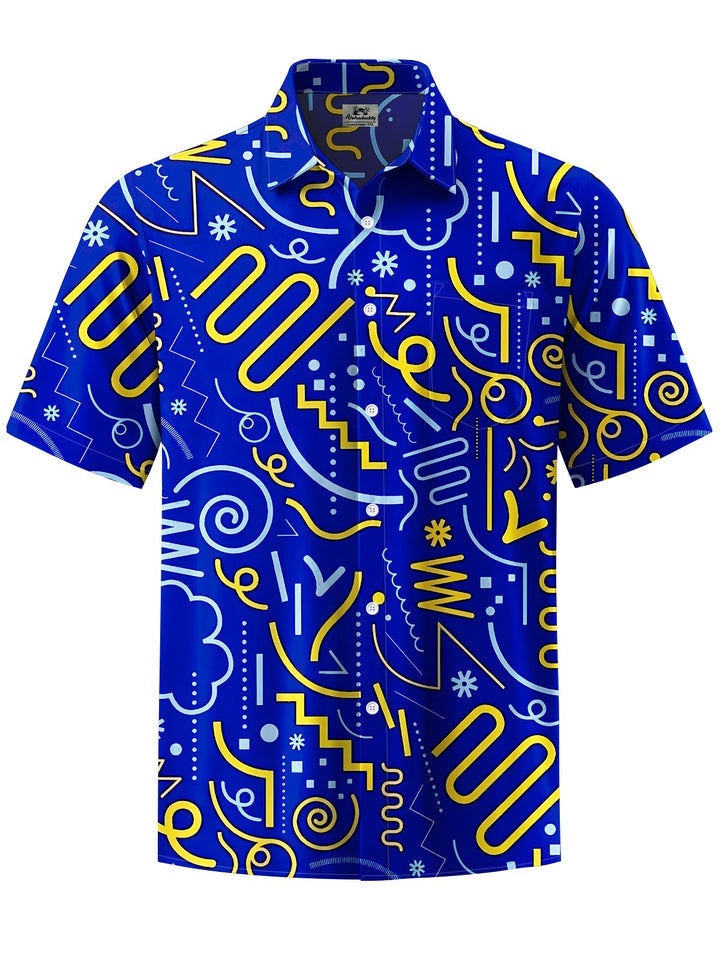Alohadaddy® Casual Geometric Art Print Chest Pocket Men&